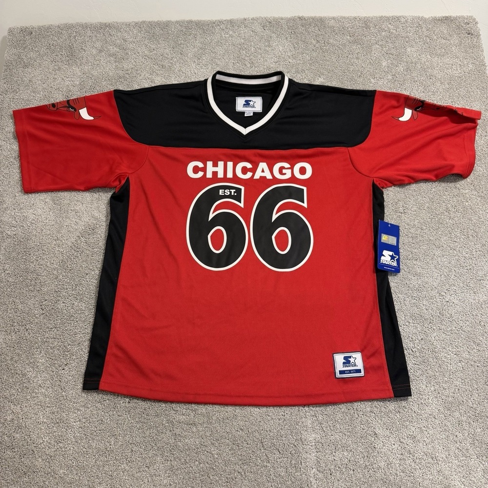 Starter Chicago Bulls Jersey Shirt Mens XL Red V-Neck‎ NBA Basketball Pullover